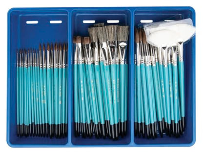 Royal & Langnickel Economy Sable Ceramic Handle Paint Brush Classroom Pack, Assorted Size, Blue, Set of 72