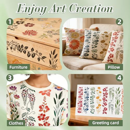 Flower Stencils for Crafts Reusable 16Pcs Stencils(11.8X2.9 inch)