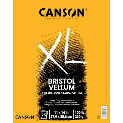 Canson XL Series 100 lb. Vellum Bristol Pad, White, 11" x 14", 25 Sheets/Pad - size: 11x14, style: Bristol, Vellum