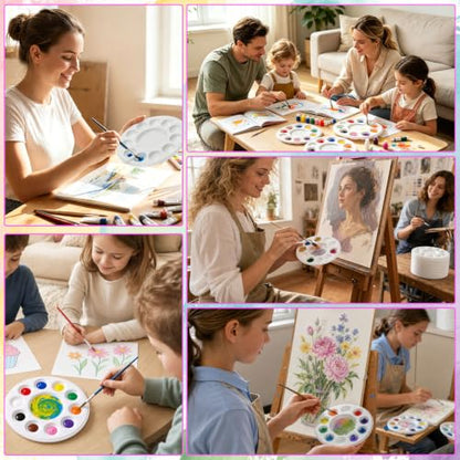 Round Paint Tray Palettes, 50 Pack, One Time Use Plastic, White 5.5 Inch | Mini Watercolor Painting Palettes for Students, Kids, Paint Holder, DIY Craft Class, Paintings - color: Round