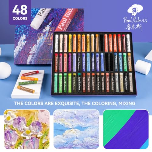 Paul Rubens Oil Pastels Set with 50 Colors Artist Soft Oil Pastels+6 Pcs White Oil Pastels+8.7 x 11.7 Inches Oil Pastel Book（30 Sheets）+5 Palette Knives for Artists, Professionals, Student, Hobbyist | Full Painting Accessories: 6 White Oil Pastels, 8.7 x