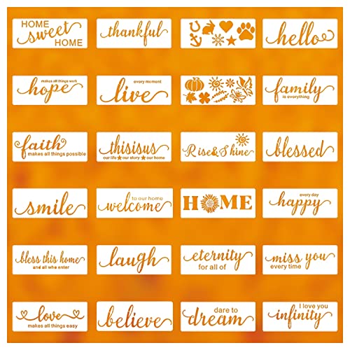 Large Inspirational Word Stencil for Crafts,24 Pcs Reusable Positive Drawing Template Faith (Welcome Sweet Home Smile Family) Stencils for Painting on Wood Wall Canvas Fabric Home Decor(11.4x5.5In) - style: Word stencil