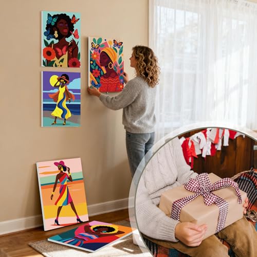 Harloon 36 Pcs 8 x 10 Inch Pre Drawn Canvas for Painting Afro Flower Butterfly Queen Pre Stretched Canvas Painting for Adults Outline for Sip and Paint Party Supplies Favor - style: Flower Queen