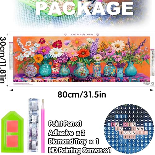Bimkole Large Diamond Art Kits for Adults Flower, Full Drill 5D DIY Rhinestone Embroidery Set Paint with Diamonds Art Vases by Number Kits Cross Stitch Home Wall Craft Decoration 31.5x11.81 Inch - color: Big-Colorful flowers