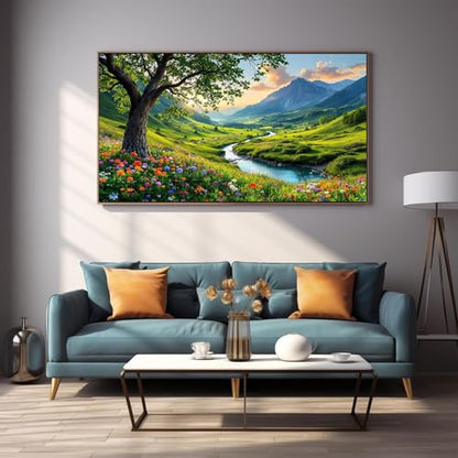 DDGEMART 5D Diamond Painting Kit for Adults, Full Drill Mountain Valley River Nature Landscape Art for Paints, Large Horizontal 28x16 inch - color: Mountain Valley