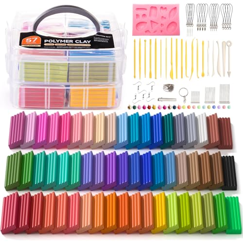 Shuttle Art Polymer Clay Kit, 57 Colors Oven Bake Clay for Kids with 19 Carving Tools and 10 Accessories, Non-Sticky, Non-Toxic, Ideal Gift for Kids - color: 57 Colors