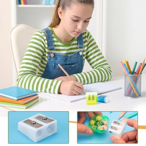 60 Pack Bulk Pencil Sharpeners, Double Hole Manual, with Lid, Small | Handheld Pencil Sharpeners, Multicolor Manual with Lid, for Classroom School Supplies - size: 60 Pcs