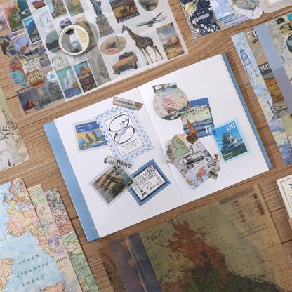 Auguro World Travel Scrapbook Kit A6 Grid Notebook Stationery Junk Journal Kit Scrapbooking Supplies Kit Craft DIY Gift for Adult Teen Girl - color: black