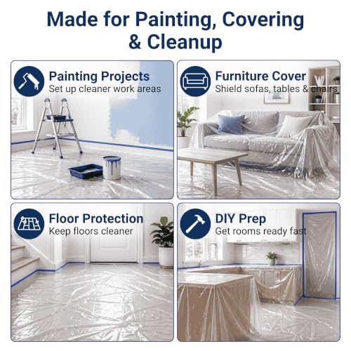 VICMORE Clear Plastic Drop Cloth for Painting, 9 x 12 Ft