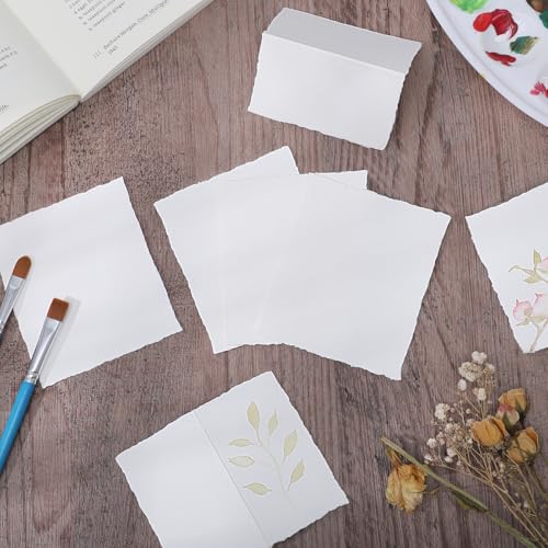 50 Sheets Watercolor Paper, Folded 3.5 x 2 in, 300 GSM, Deckled Edge - size: 3.5 x 2inch