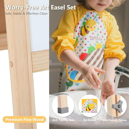 Kinder King Adjustable Wooden Kids Art Easel, Art Supplies, Storage (Grey) - color: Grey