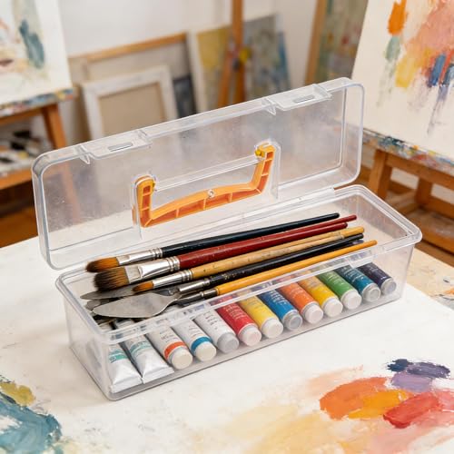 Tosnail 3 Pack Plastic Box with Handle, Portable Storage Container, Organizer Cases for Art Painting Supplies, Crafting Tools, Sewing Accessories, Ribbons, Washi Tapes, Pottery Tools, Nail Polish