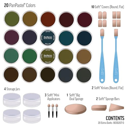 PanPastel Artist Pastels by GOLDEN, Extra Dark Shades Set, 20 Color, Professional Artist Pastels, Unique Pan Format (cake-like)