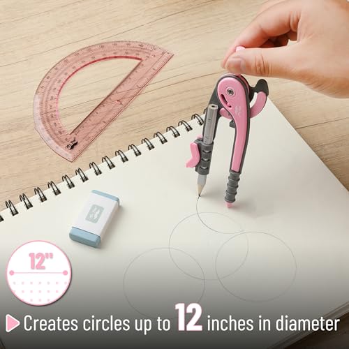 Mr. Pen- Geometry Compass and Protractor Set, 6 Inch Compass - color: Rogue Pink, size: 1 Set