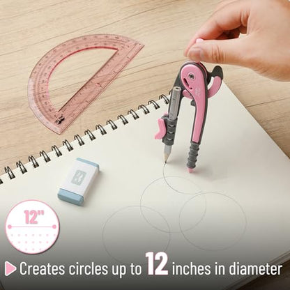 Mr. Pen- Geometry Compass and Protractor Set, 6 Inch Compass - color: Rogue Pink, size: 1 Set