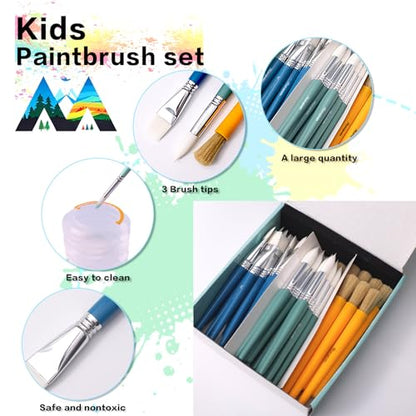 Kids Paint Brushes Set, 36 Pack Brushes for Children and School | Washable Round & Flat Art Brushes Perfect for School Painting & Home Crafts - size: 36PCS