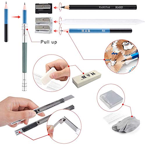33 Piece Professional Art Kit Drawing Pencils with Sketch Kit, Charcoal Pencils, Graphite Pencils, Erasers with Kit Bag