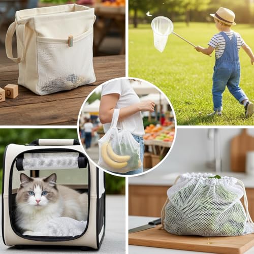 White Mesh Fabric 63 x 67 Inch Soft Mesh Slightly Stretchy Cuttable Netting Fabrics for Sewing Projects Shopping Bag Backpack Pocket