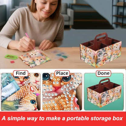 LSQFS Cat 5-Grid Wooden Diamond Painting Storage Box with Handle for Adults - color: cat
