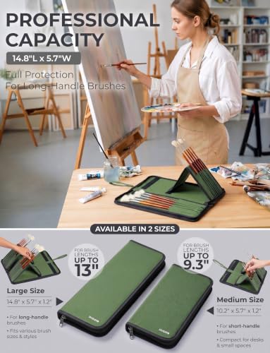 DUGATO Long Brush Holder & Organizer, Canvas Case 5.7 x 14.8 in, Green - color: Green, size: Large 5.7x14.8 inches