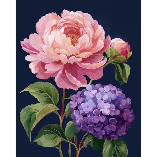 Natuyalo Flowers Paint by Numbers Kits for Adults, Pink and Purple Flowers Painting by Numbers Kits for Beginner, Adult Acrylic Kits on Canvas Home Wall Decor 16x20 inch - color: Color-05