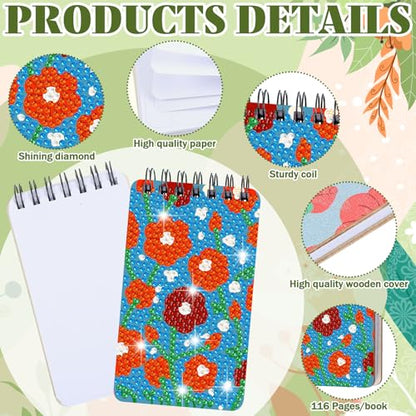 Fuyoooo 12 Pcs Floral Diamond Art Notebook for Adults, 4.72 x 2.83 Inch | Floral Diamond Art Kits, DIY Flower Print Cover Notebook Diamond Painting for Beginners, 5d Journal Art Notepad Accessories - style: Floral