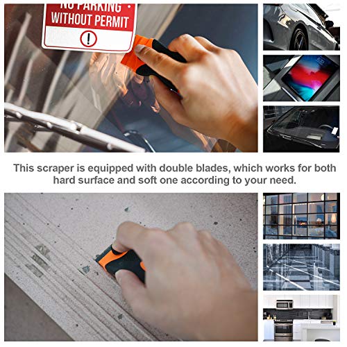 Razor Blade Scraper, 2 Pack Double Edge Razor Scraper Remover Tool | With 30 Pcs Razor Blades, Ergonomic Curved Handle, For Labels Stickers Decals Removal Auto Window Tint Vinyl Tool Application