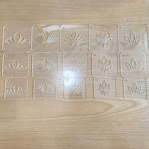 Mandala Stencils for Painting, 15 Pack Clear Acrylic Templates with Metal Ring, 3 Sizes 2.17-2.95 Inch, for Dot Art Canvas Wood