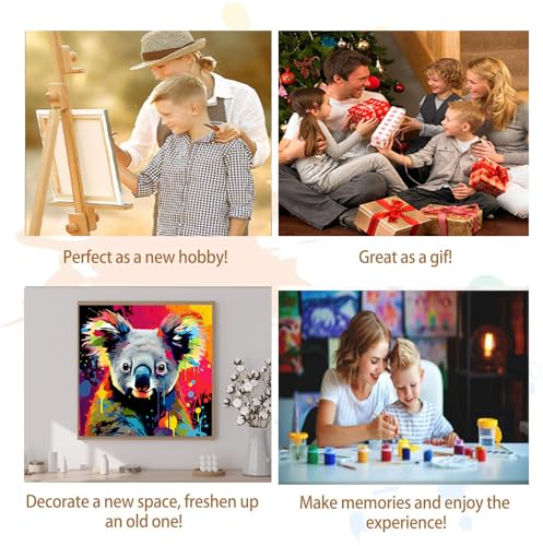 Artunion Framed Paint by Numbers Kit for Adults Beginners & Kids Ages 8-12,Colorful Koala Paint by Number with Frame,Animal Watercolor Paint by Numbers Kit on Canvas 10 * 10 Inch Without Easel - color: ZXT-391-F