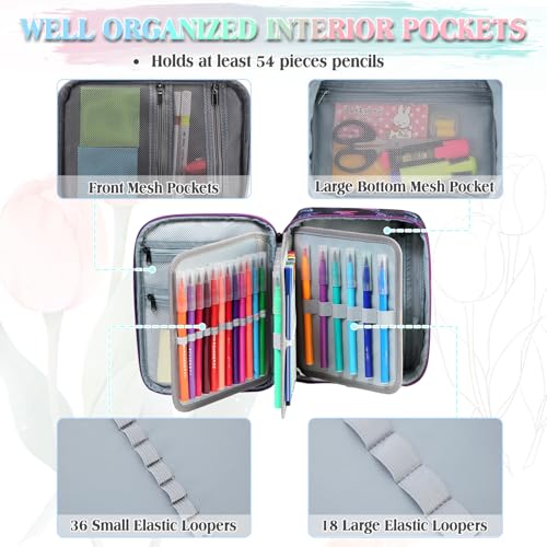 VX VONXURY Large Pencil Case, 54-Slot Colored Pen Pouch 2 Removable Sleeves - color: Black Butterfly