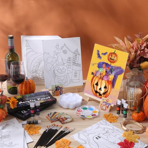 Sherr 24 Pcs Pre Drawn Canvas for Adult, Autumn Halloween, 8 x 10 Inch - size: 8 x 10 Inch, style: Autumn Halloween