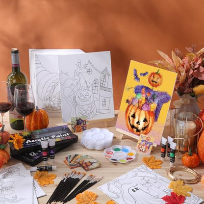 Sherr 24 Pcs Pre Drawn Canvas for Adult, Autumn Halloween, 8 x 10 Inch - size: 8 x 10 Inch, style: Autumn Halloween