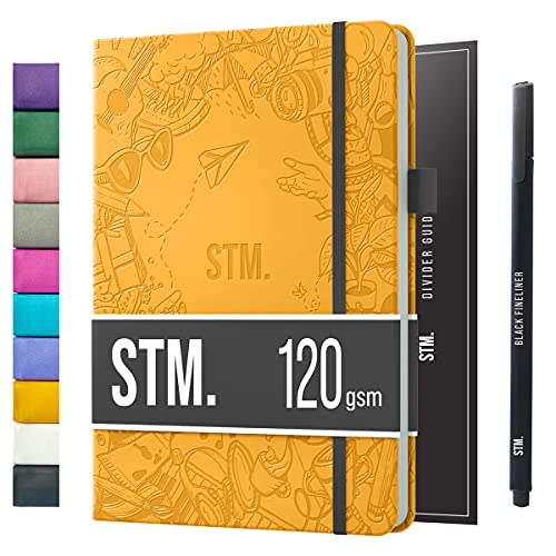 Bullet Dotted Journal Dot Grid Notebook | A5 Daily Journaling Notebooks for Personal Writing, Work, Women | 120gsm Thick Paper, Hard cover, Lay Flat Binding | 5x7 Journals Cuaderno Libretas de apuntes - color: Mustard, style: Iconic (120gsm)