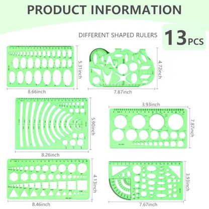 SenseYo 13 Pack Drawings Templates Stencil, Circle Template for Geometric Drawing Stencils, Plastic Clear Circle Stencils Architecture Supplies Drafting Tools for Office, Studying, Designing - size: 13 pcs