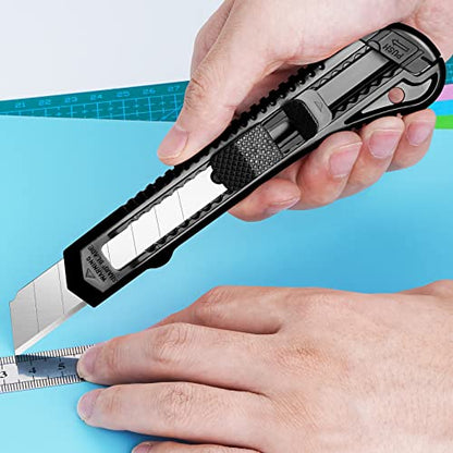 DIYSELF 30 Pack Box Cutter Retractable, Box Cutters with 18mm Wide Utility Blades, Sharp Utility Knife Retractable, Box Cutter Knife for Office, Home, Arts Crafts, Hobby, Cardboard, Paper - color: Black, size: 30 Pack