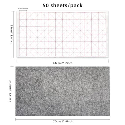 Corciosy Chinese Calligraphy Xuan Paper, 13 x 25.2In, 50 Sheets/Pack | Rice Paper with Grids, For Students, Beginners Practice, Includes Drawing Felt Mat Grey, 5cm/Grid - size: 5cm