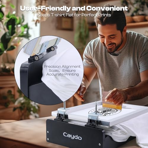 Caydo Screen Printer, 1 Color 1 Station Silk Screen Printing Press | Unique Hinge Design Wood Screen Printing Table for T-Shirt DIY Printing, Screen Printing Beginners(Screen Frame Not Included)
