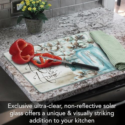 CounterArt Heart & Home 3mm Tempered Glass Cutting Board 12" x 15" | Serving Board, Charcuterie Board, Countertop Protection - color: Heart & Home