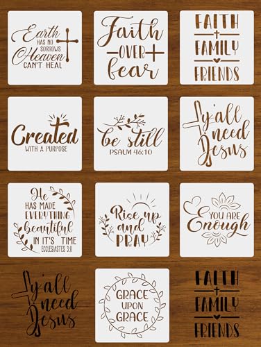 10PCS Faith Stencils Sets, Inspirational Stencils for Painting On Walls, Canvas and Wood, 8" x 8" Reusable Religious