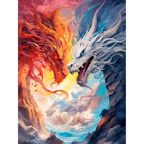 Camocin Diamond Art Kits for Adults, Fire & Ice Dragons Diamond Painting | Gem Art, Diamond Dot, 5D Full Round Drill, Fantasy Dragon Wall Decor, DIY Craft Gift, 12x16 Inch - color: LBDP1P03