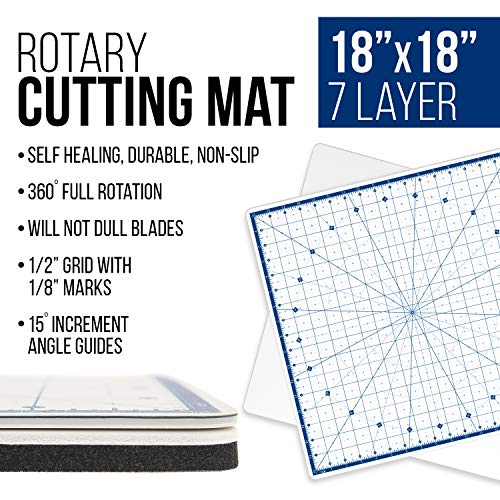 U.S. Art Supply 18"x18" Self-Healing Cutting Mat 7-Ply - Rotary White/Blue | Craft Mat, Non-Slip Cutting Mats for Crafts, Sewing, Quilting, Scrapbooking - size: 18" x 18"