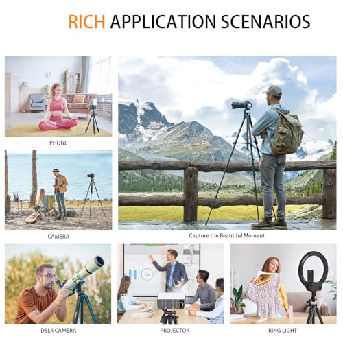60″ Camera Tripod Lightweight Travel Stand for Canon Nikon Phone | with Wireless Remote Phone Holder and Bag Max Load 6.6 LB Black