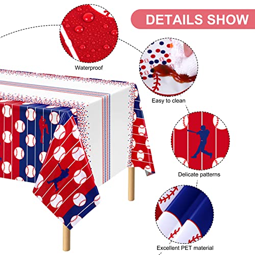 durony 2 Pieces Baseball Tablecloth Plastic Baseball Table Cover Baseballs Theme Party Supplies Waterproof Rectangle Tablecloth for Baseballs Theme Birthday Sport Party Decorations - style: Baseball