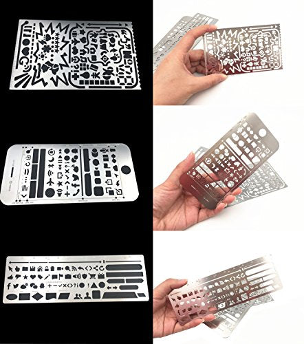 Yansanido Pack of 3 Stainless Steel Drawing Ruler, Painting Stencils, Scale Template Sets, Graphics Stencils, Number Template Ruler for Very Fine Pen Tip