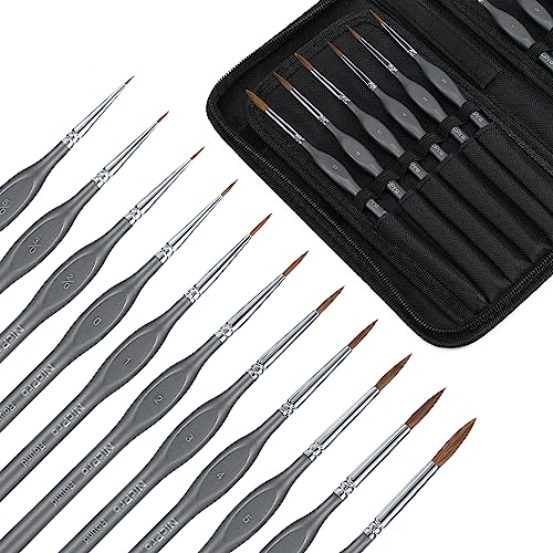 Nicpro Kolinsky Sable Miniature Paint Brushes, 11PCS Fine Detail Brush Set | Small Fine Detail Paint Brush Set for Acrylic Watercolor, Models - Thin Artist Kit with Nylon Holder - size: 11 PCS (black)
