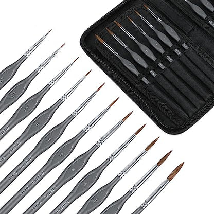 Nicpro Kolinsky Sable Miniature Paint Brushes, 11PCS Fine Detail Brush Set | Small Fine Detail Paint Brush Set for Acrylic Watercolor, Models - Thin Artist Kit with Nylon Holder - size: 11 PCS (black)