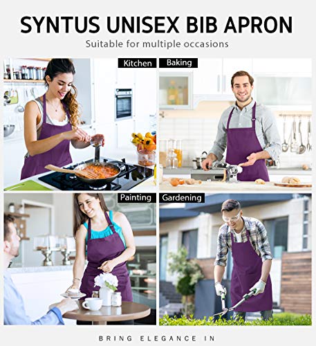 Syntus Apron for Men Women, Adjustable Cooking Kitchen Apron with 2 Pockets | Machine Washable, Firm Stitching, Stain Resistance, Long Tie Straps, 2 Pockets, Versatility, Unisex Use, Gift, BBQ - color: Basic Purple, style: 2 Polyester
