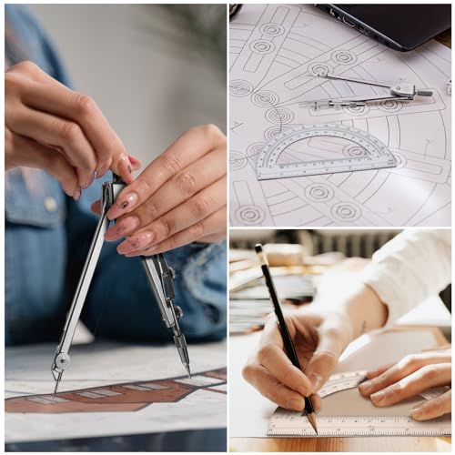 Zonon 12 Set Student Protractor and Compass Set, Student Geometry Math Set, Compass for Geometry and 180 Degree Math Protractor for Drawing Measuring School Office