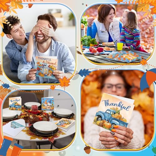 Saillong 12 Pack Blue Fall Diamond Painting Greeting Cards with Envelopes | Fall Diamond Art Cards Kits for Adults, DIY Thanksgiving Cards, Autumn 5d Rhinestones, DIY Crafts, Family Friend, Fall Gifts - color: Blue Fall