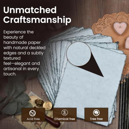 LEATHER VILLAGE Grey Deckled Edge Handmade Watercolor Paper 7.5x11.5 - color: Grey Toned, size: 7.5"x11.5"